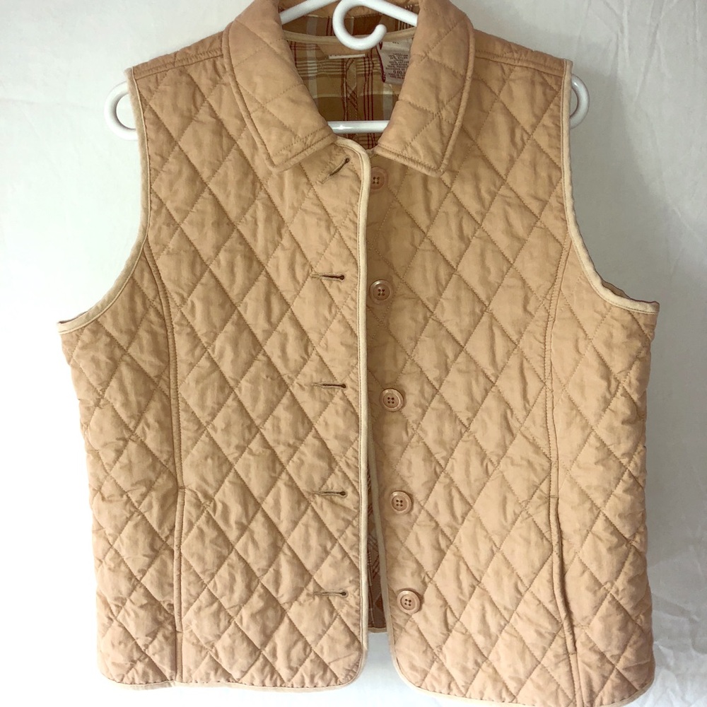 Tan L.L. Bean Quilted Riding Button Up Vest
